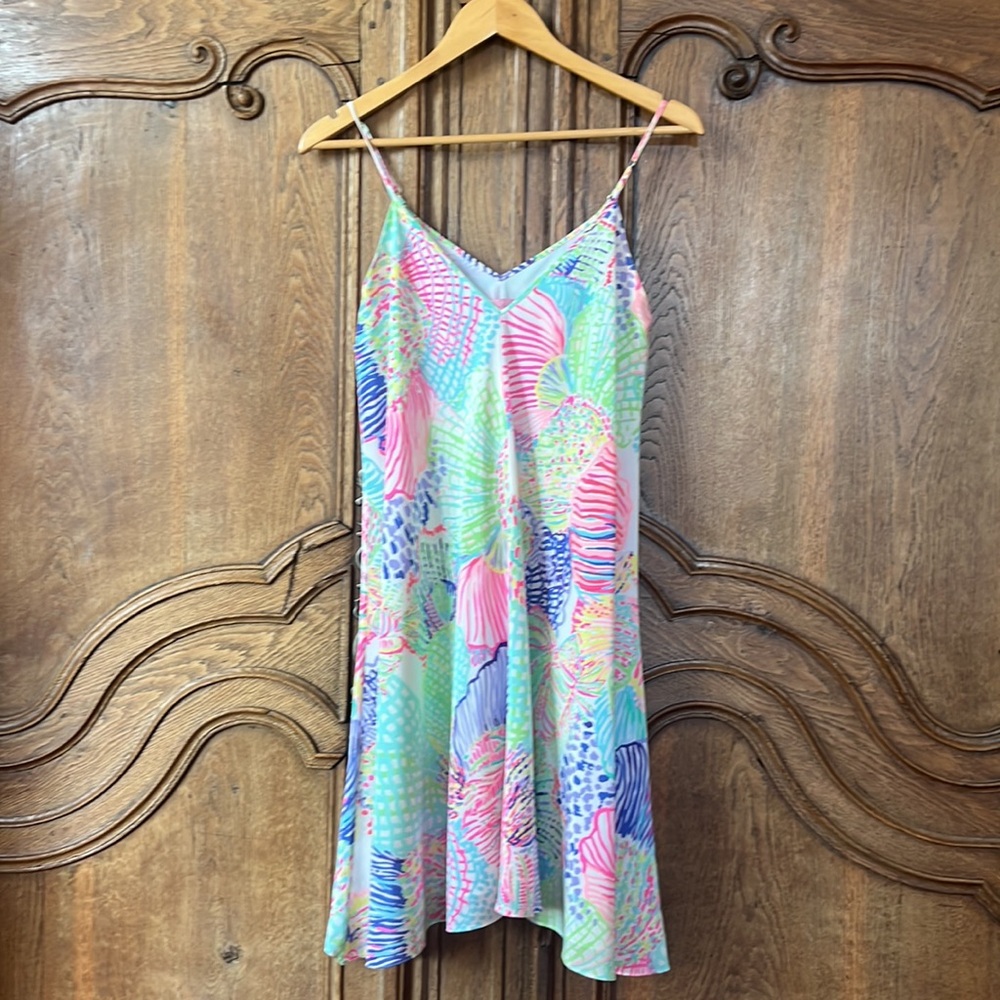 Lilly Pulitzer Clara Multi Roar of The Seas Asymmetric Hem Slip Dress - Picture 9 of 15